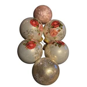 Pink Red Rose Ornament (4) Christmas Holiday Glitter Glass West Germany Krebs